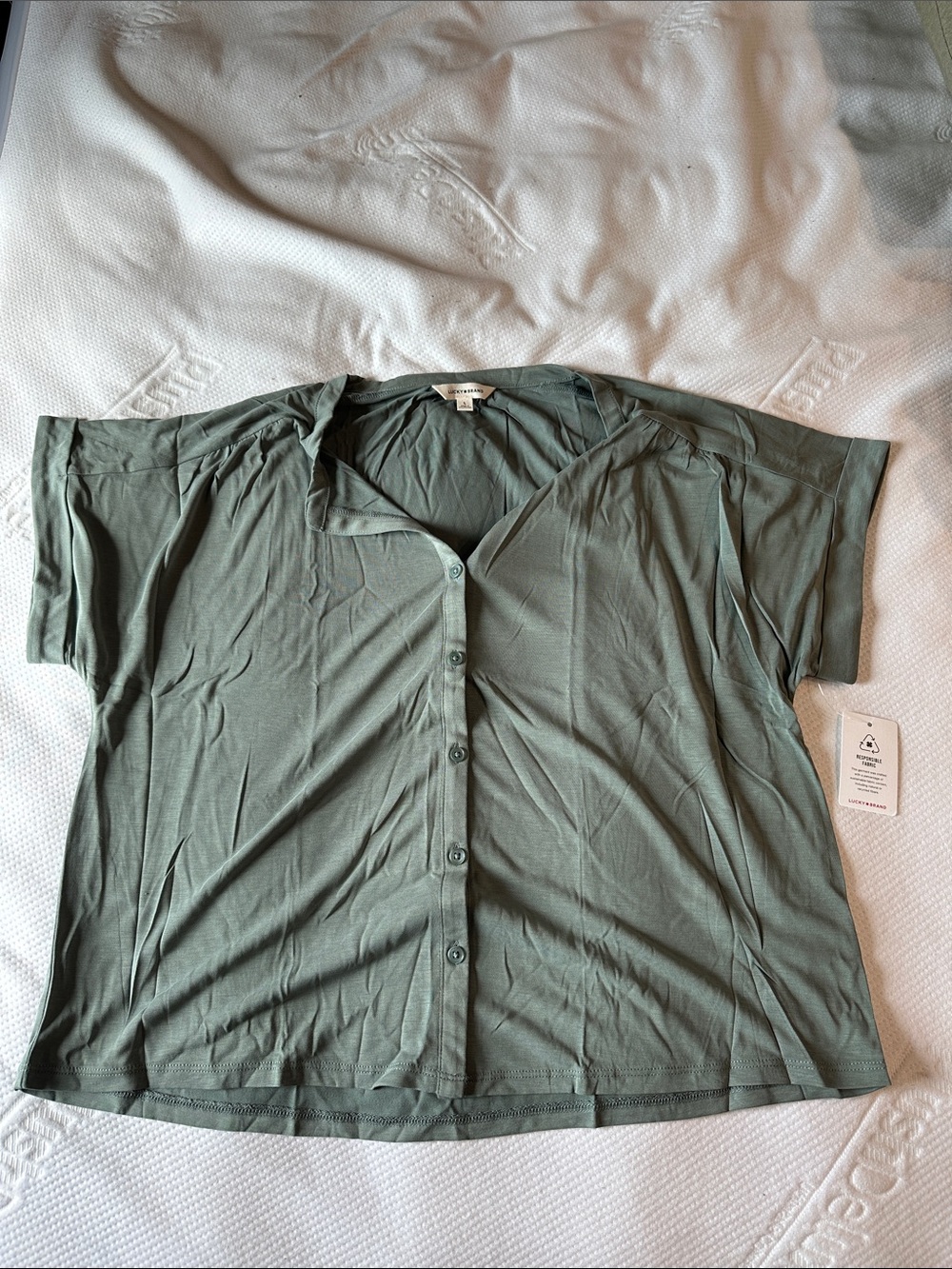 Lucky Brand Olive Green Button-Front Dolman Top
